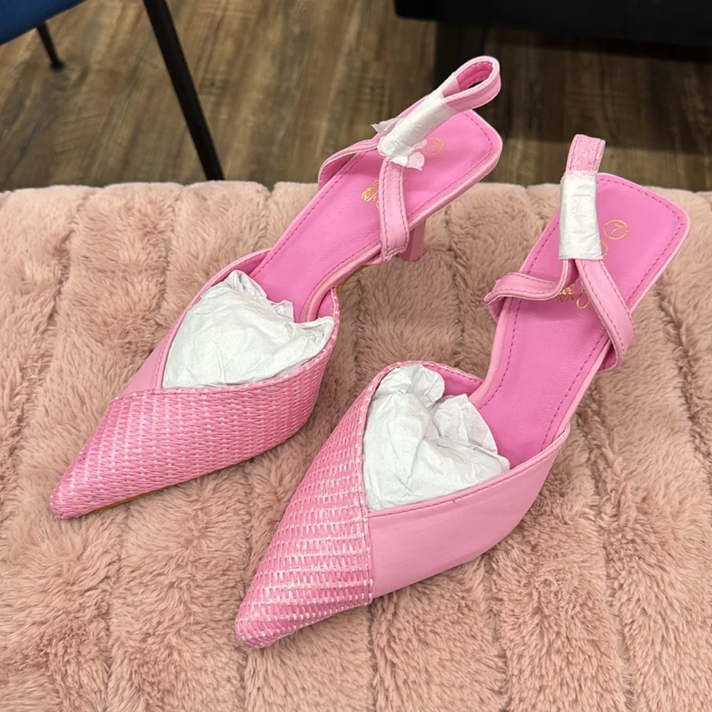 NWOT • 🩷 • Size 7 • Pink Summer Heels - Picture 5 of 14